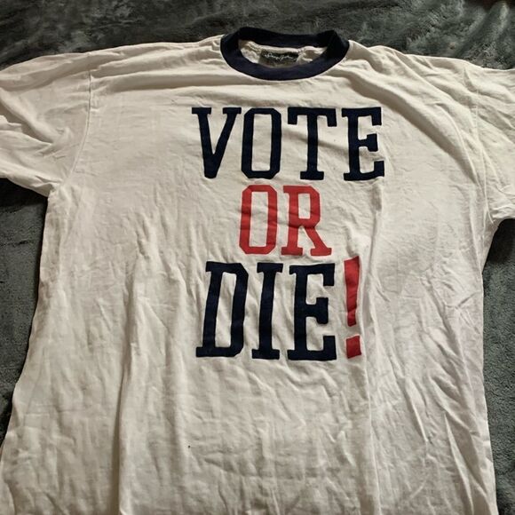 Vintage SEAN JEAN VOTE OR DIE RINGER T SHIRT SZ xl SUPREME KITH PALACE ELECTION - Picture 1 of 6